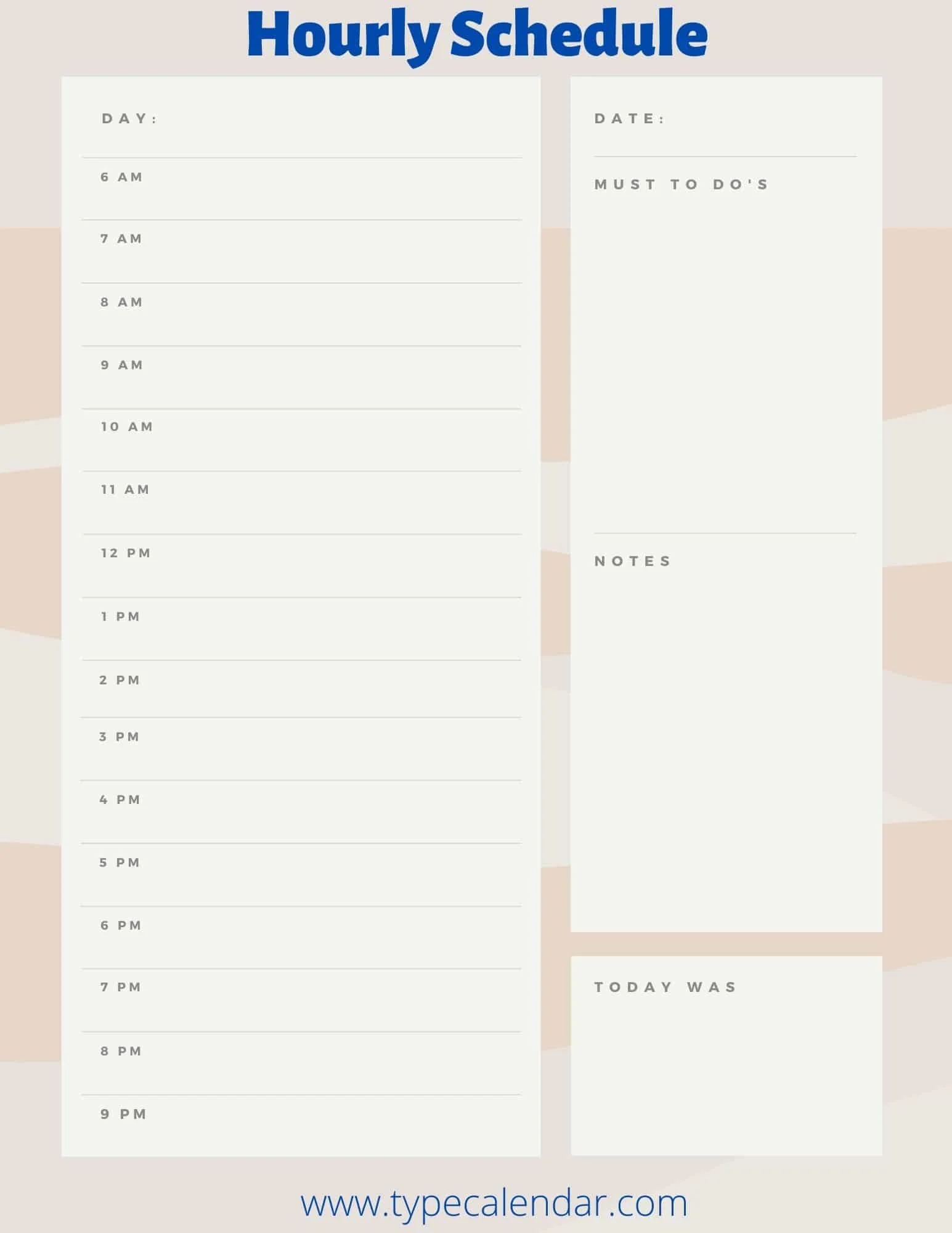 Hourly Daily Calendar Printable