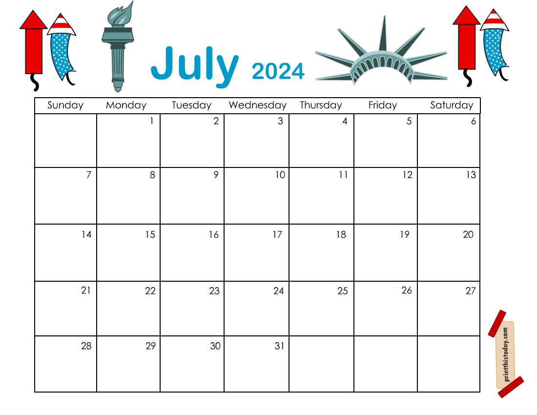 Free July Printable Calendar