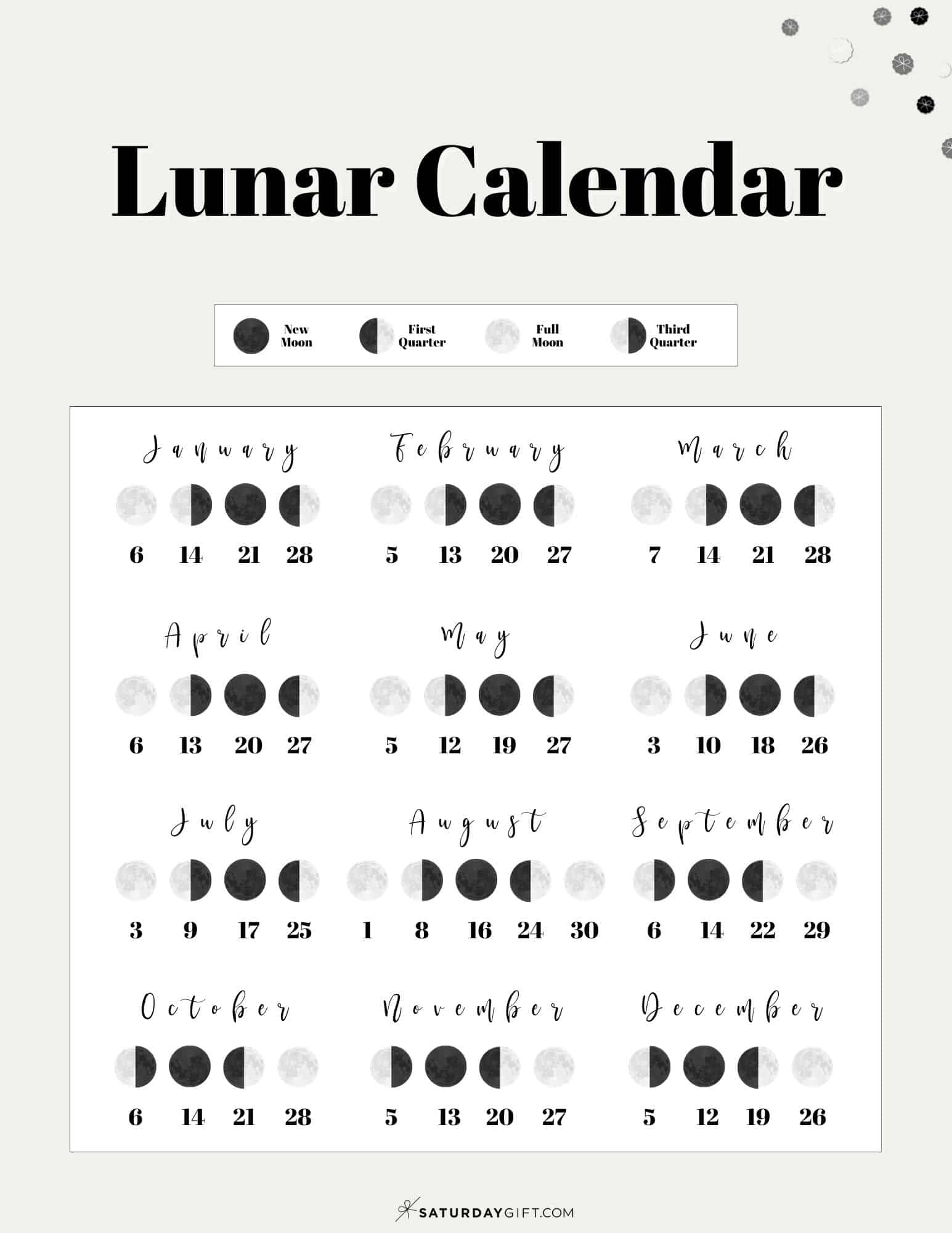 Free Printable Lunar Calendar 2025 PDF
