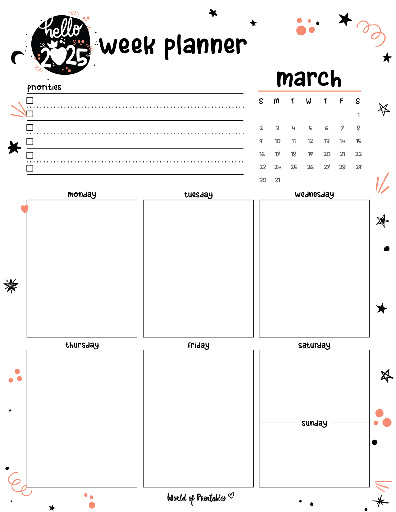 Free Printable March 2025 Planners World Of Printables Free Printable March 2025 Planners World Of Printables