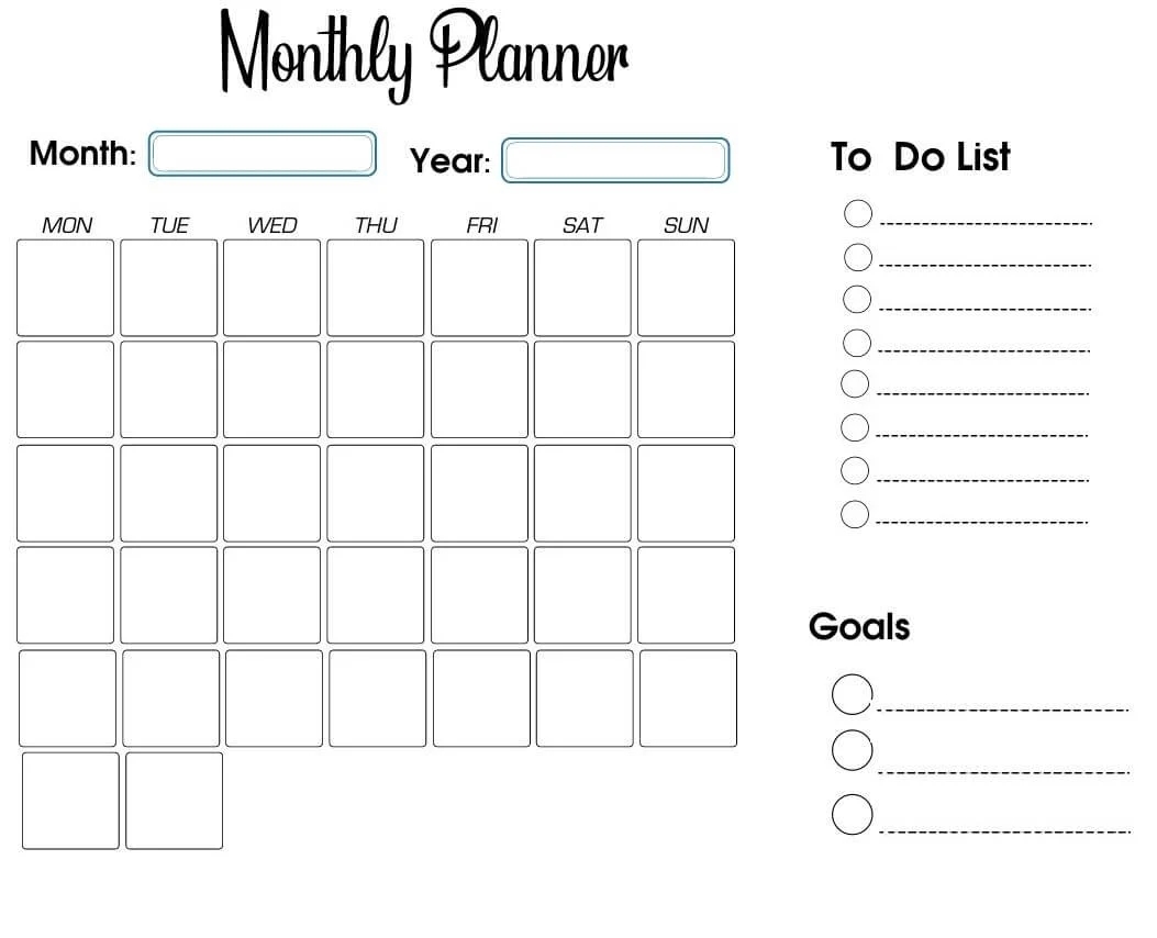 Printable Monthly Calendar Sheets