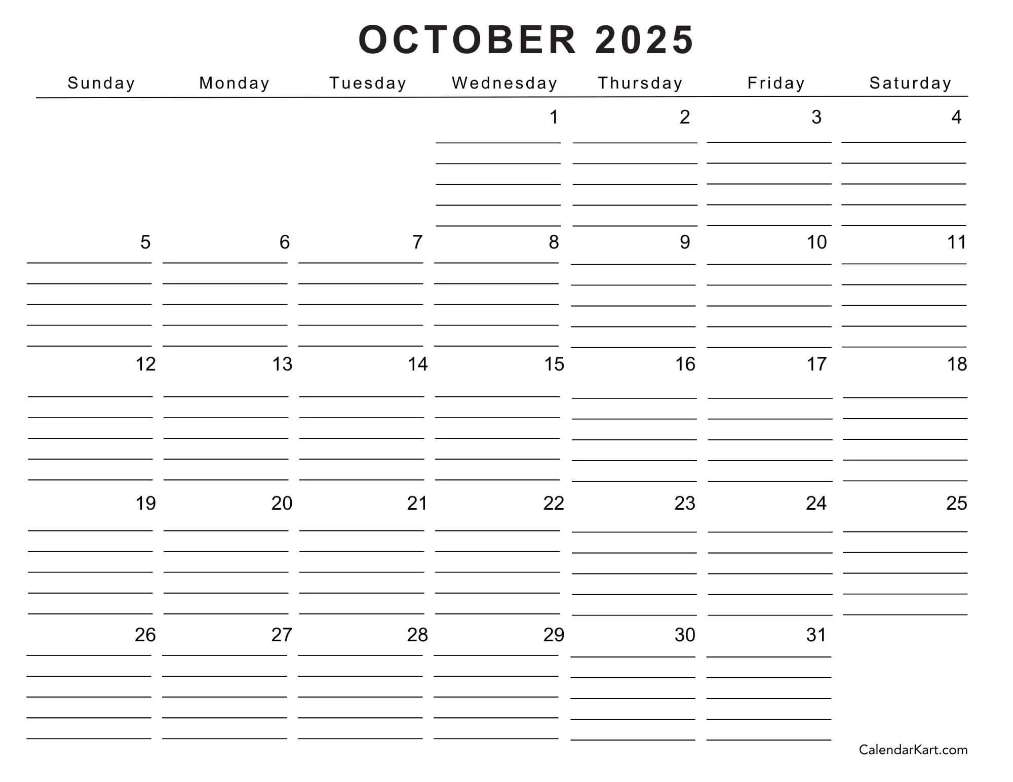 Free Printable October 2025 Calendars Calendarkart Free Printable October 2025 Calendars Calendarkart