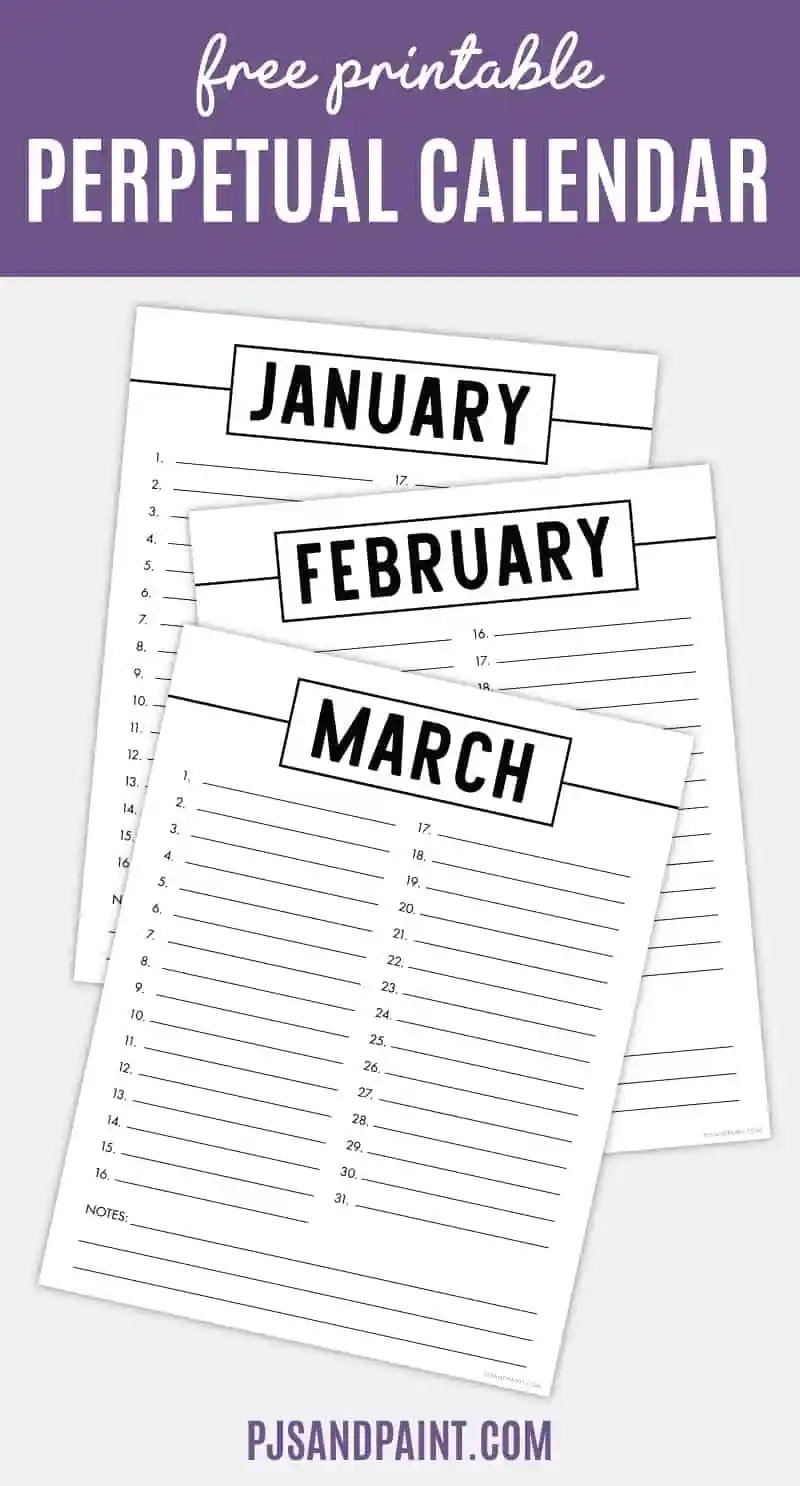 Free Printable Perpetual Calendar Printable Party Favors