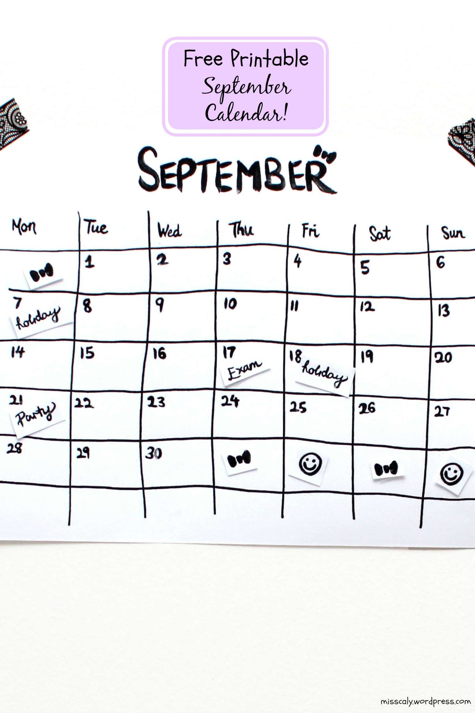 Free Printable September Calendar M I S S C A L Y Free Printable September Calendar M I S S C A L Y