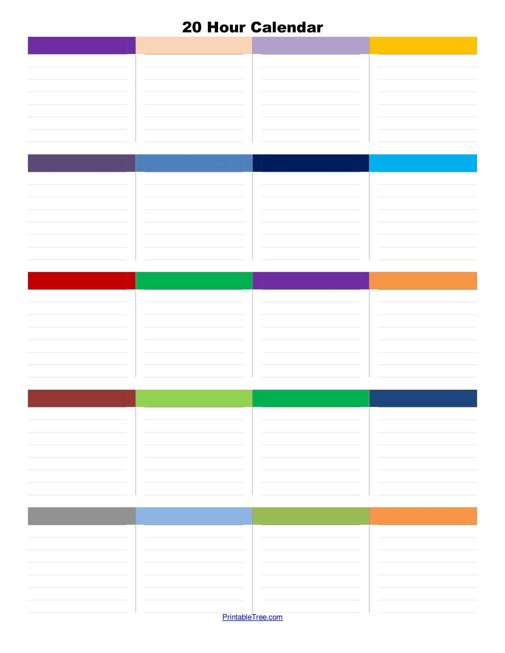 25 Hour Calendar Template Printable