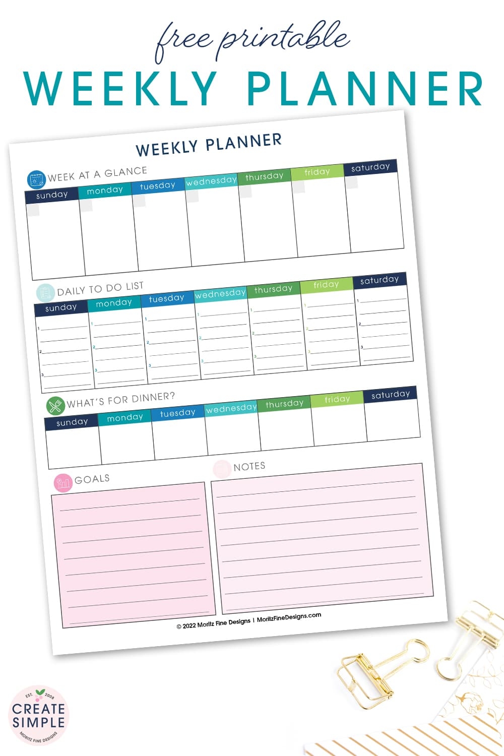 Free Printable Weekly Planner Calendar Meals To Do List
