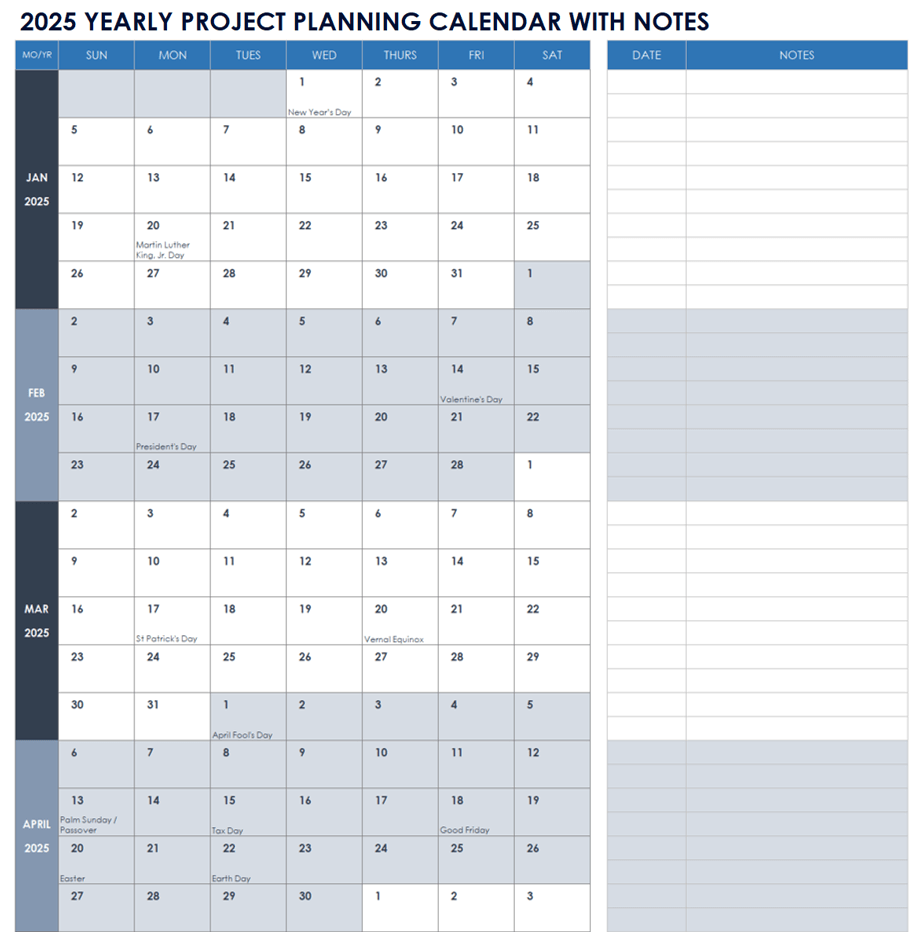 Free Project Calendar Templates Smartsheet