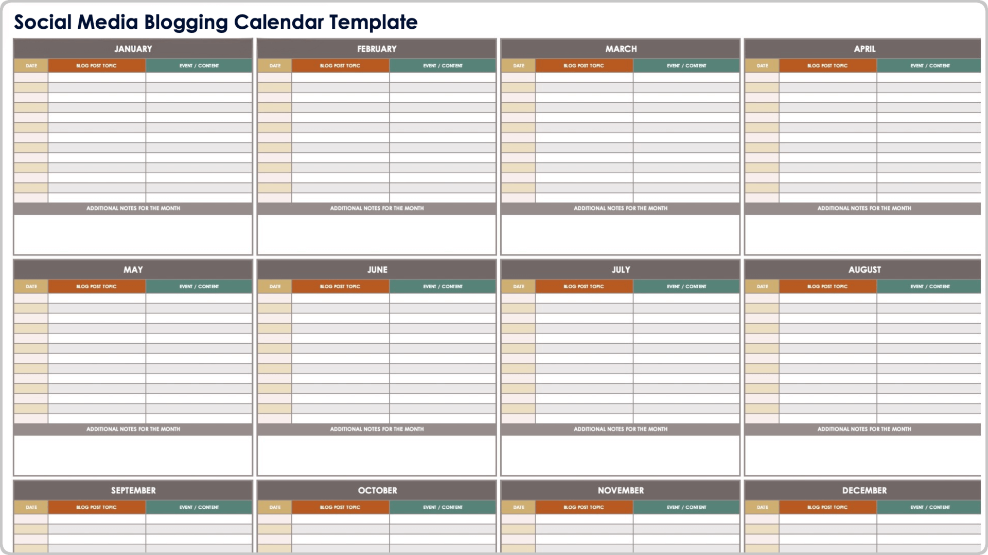 Free Social Media Calendar Templates All Formats All Types