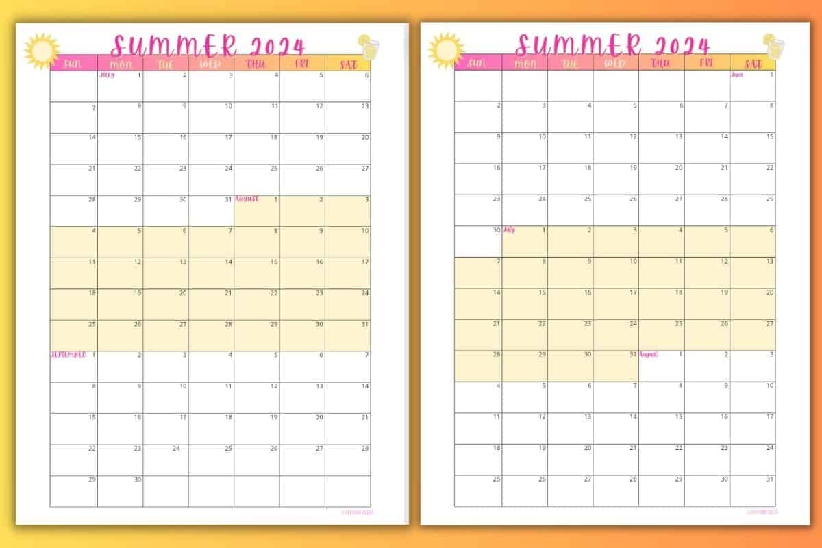 Free Summer Calendar Printable For 2024 Love Our Real Life