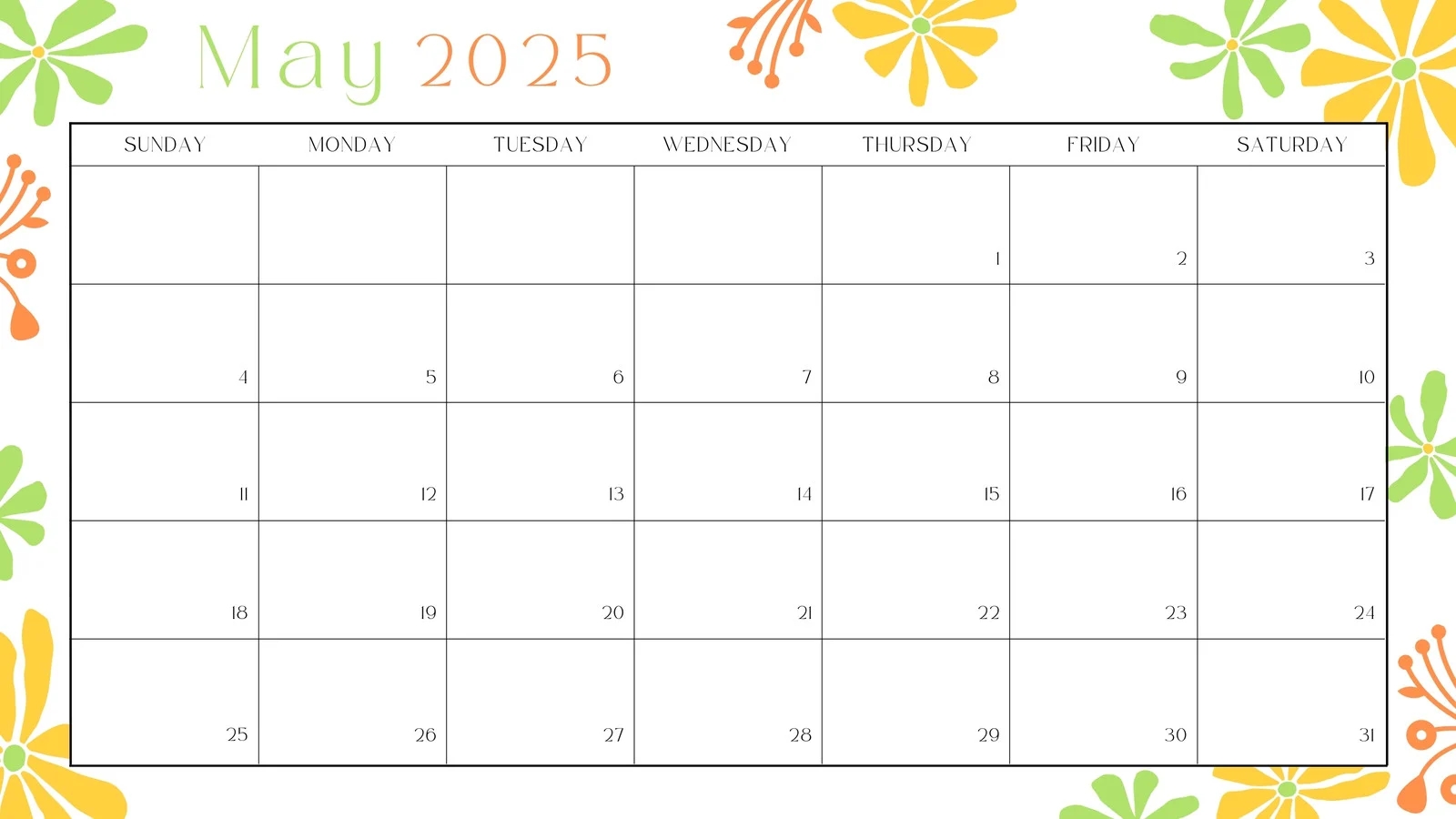 Printable Empty Calendar 2025