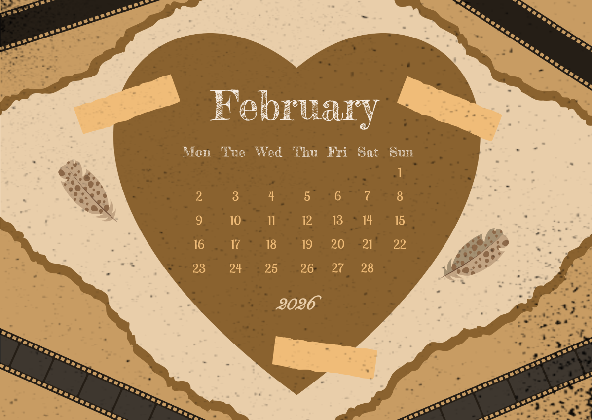 Free Vintage February 2026 Calendar Template To Edit Online