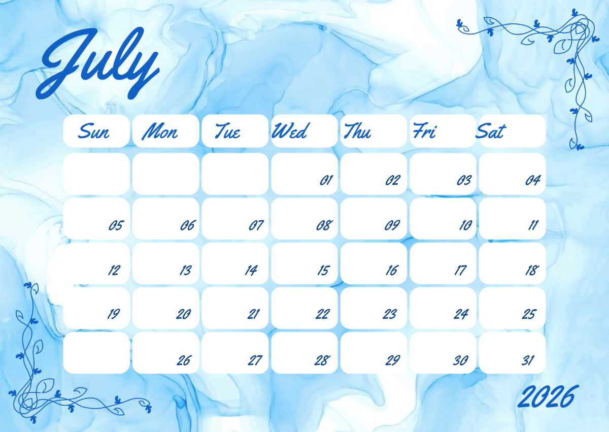 Calendar July 2026 Printable Free