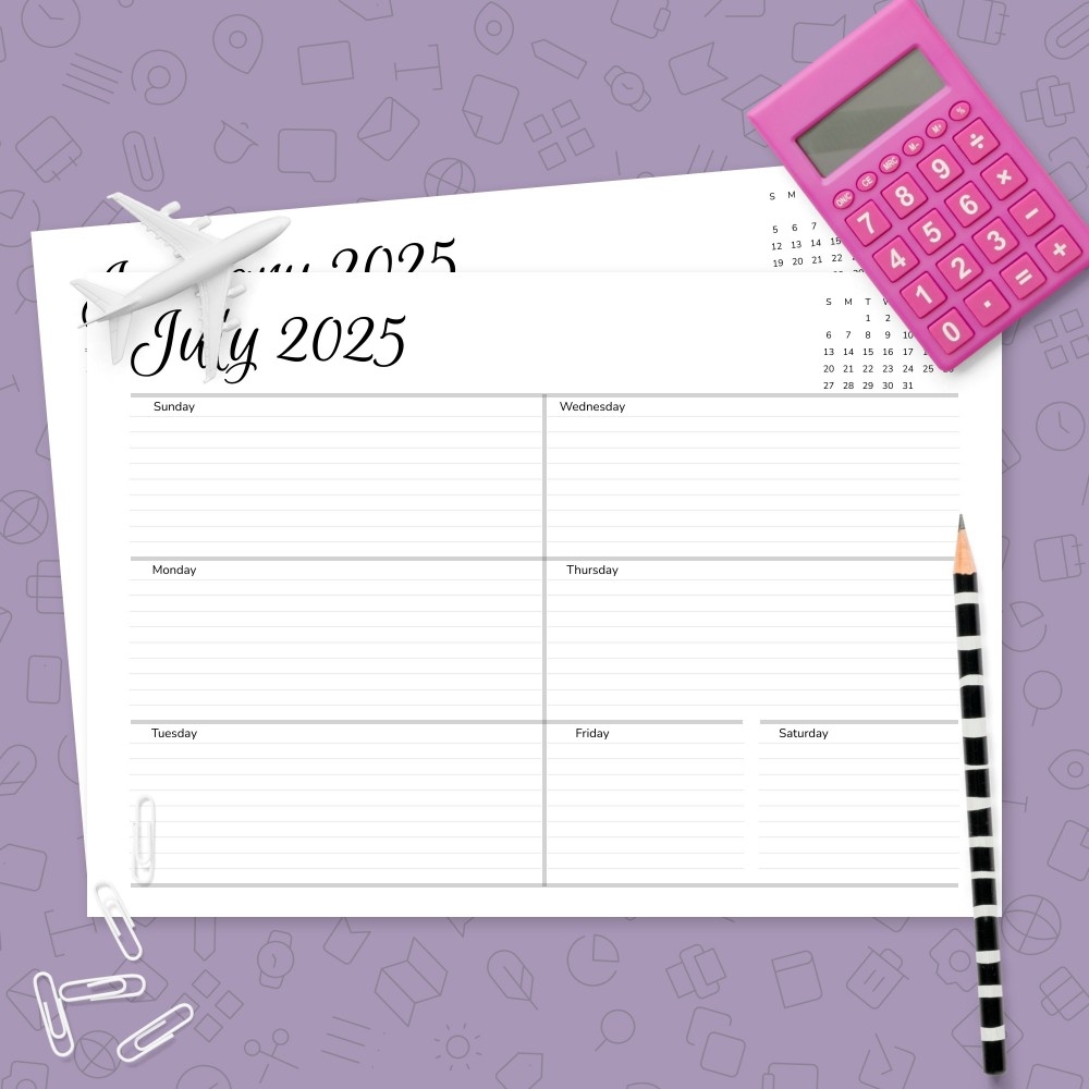 Horizontal Weekly Schedule Template With Calendar Template Printable PDF
