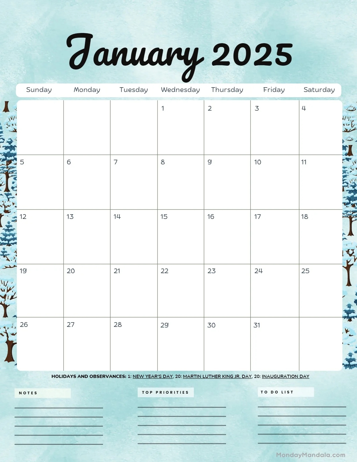 January 2025 Calendar 52 Free PDF Printables 