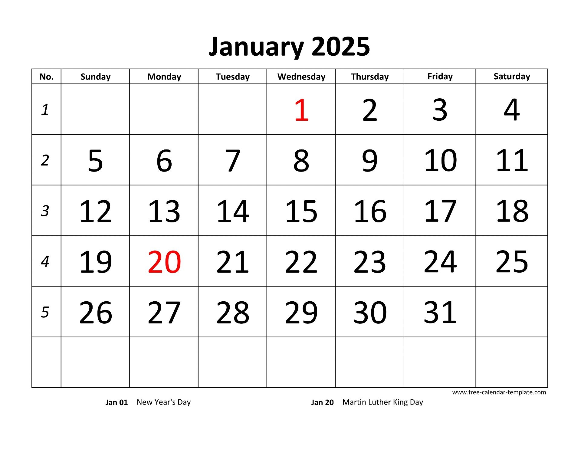 January 2025 Free Calendar Tempplate Free calendar template