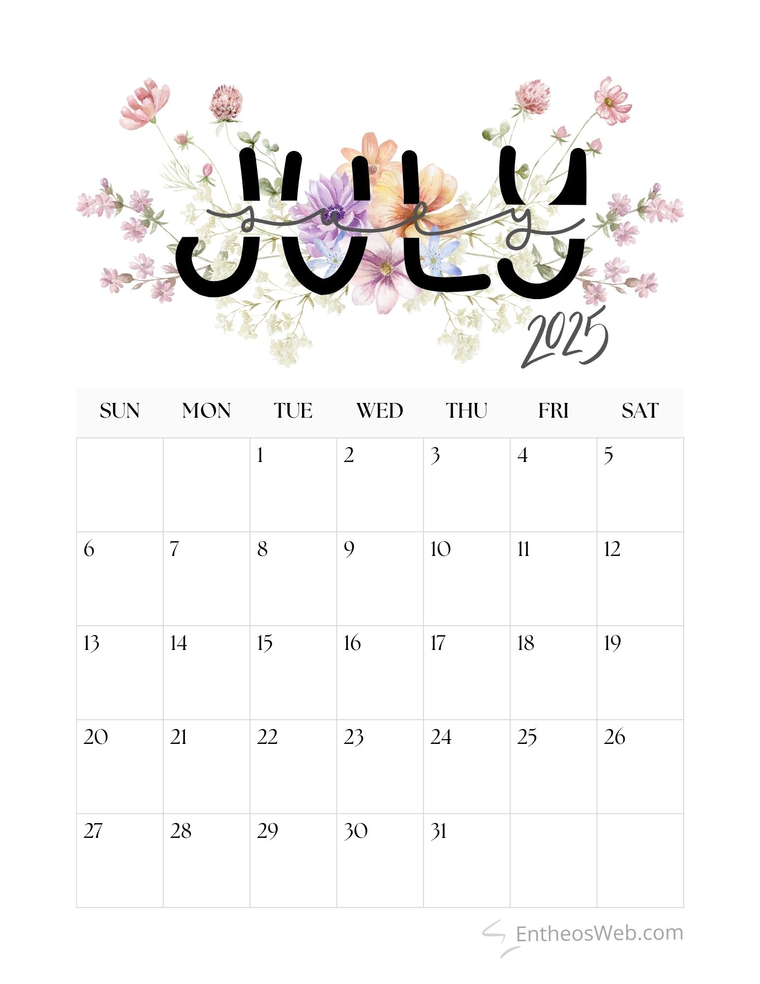 July 2025 Calendar Printables EntheosWeb
