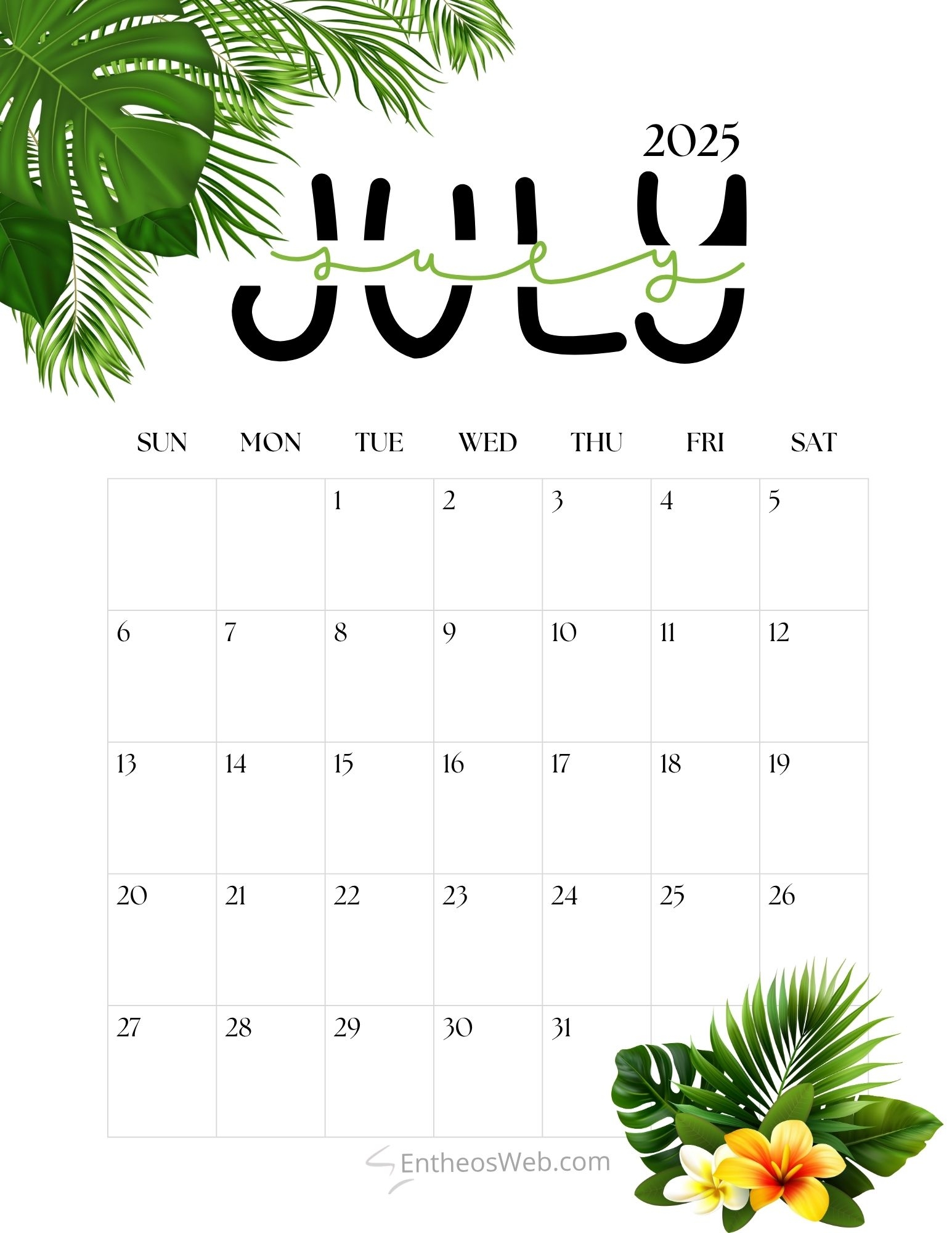 July 2025 Calendar Printable Cute