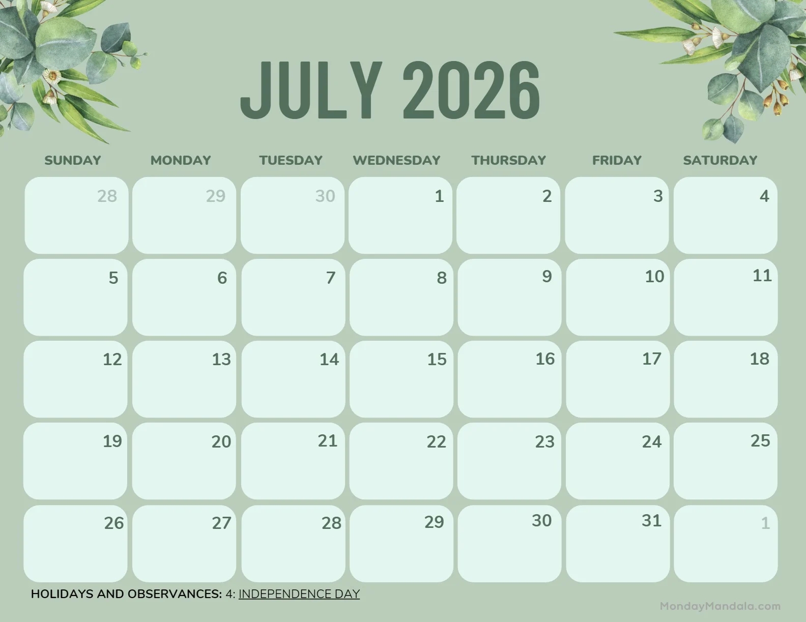 july 2026 calendars 52 free pdf printables