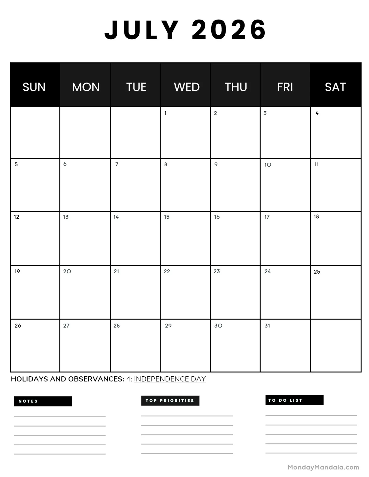 July 2026 Calendars 52 Free PDF Printables 