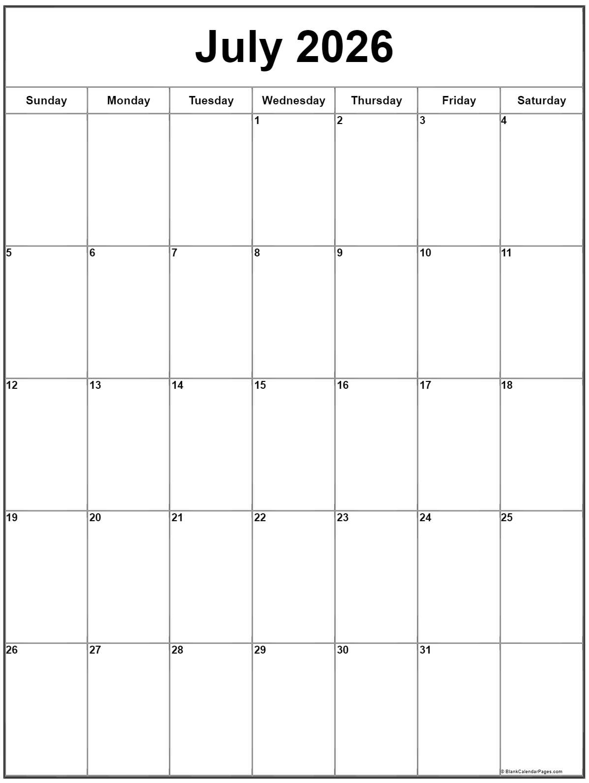 Printable Lined Calendar July 2026 Printable Lined Calendar July 2026