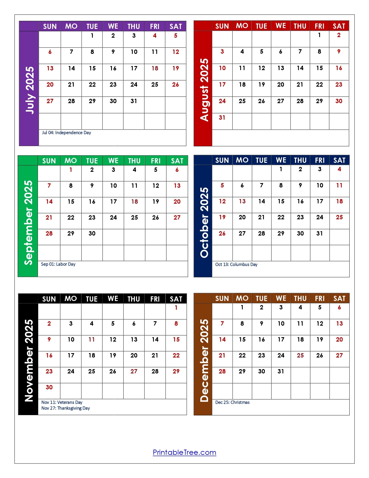 Calendar December 2025 Printable