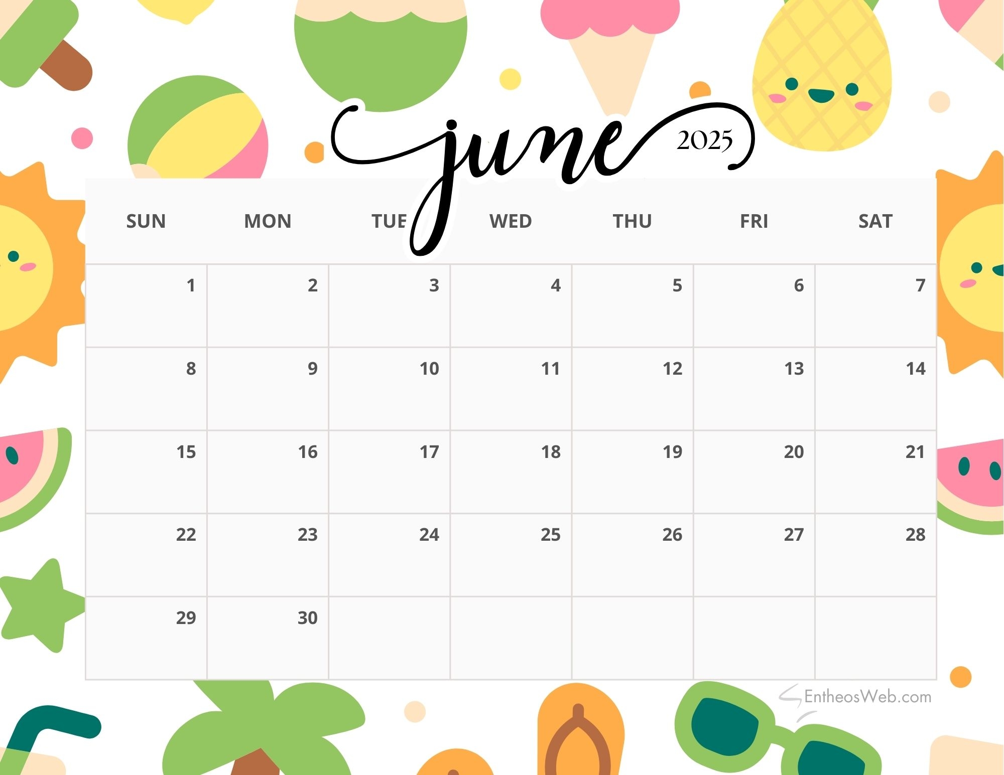 Kids Printable Calendar 2025