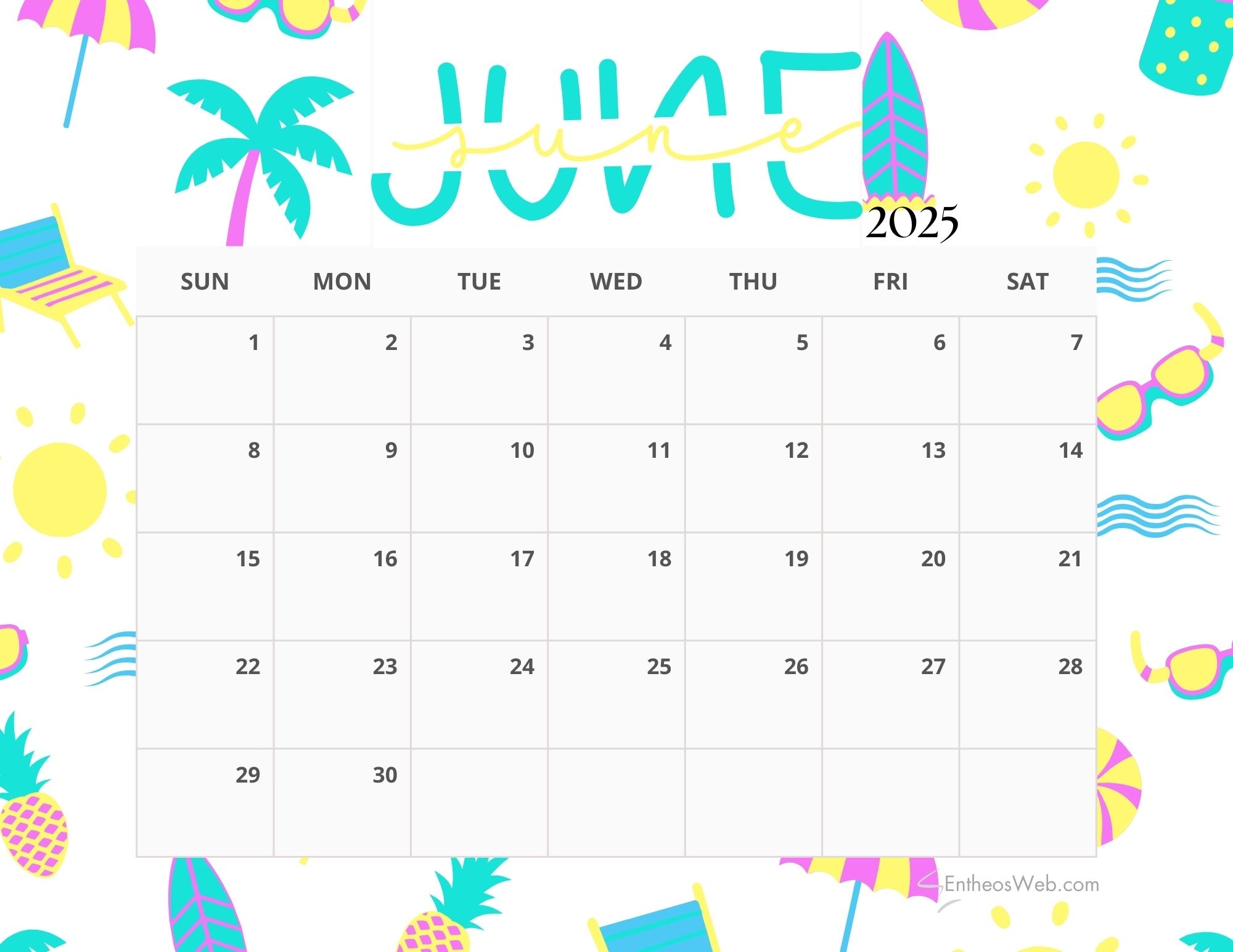 Free Printable Summer 2025 Calendar Free Printable Summer 2025 Calendar