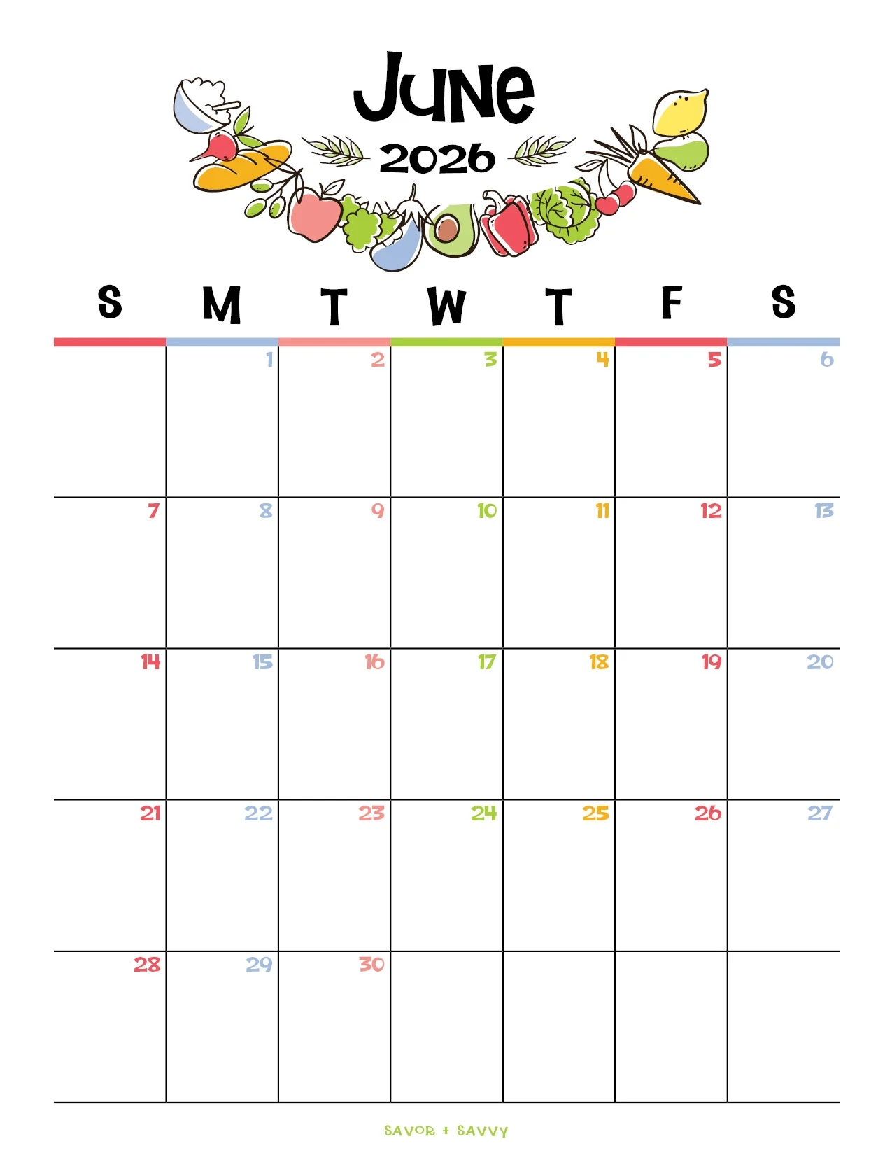 Blank Calendar For June 2026 Printable