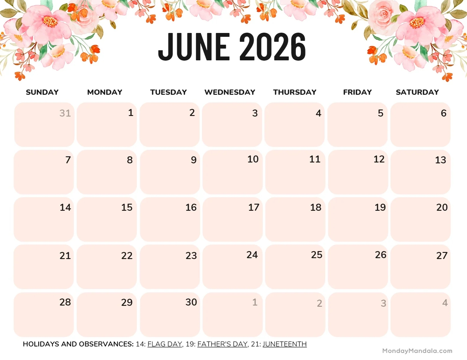Printable Calendar June To August 2026