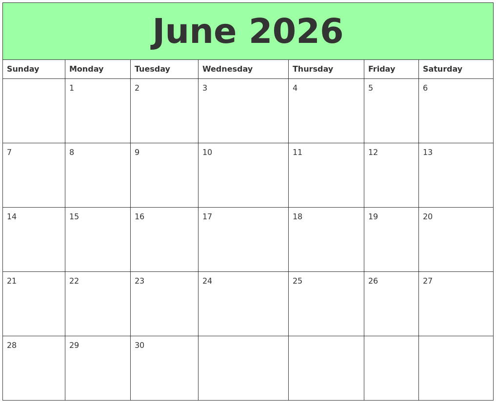 June 2026 Printable Calendars June 2026 Printable Calendars