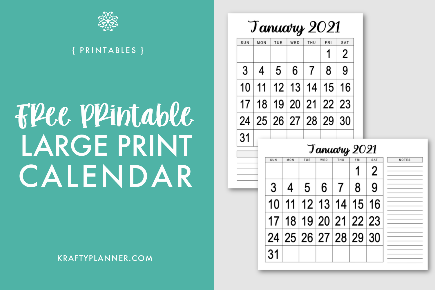 Large Print 2021 Calendar Free Printable Krafty Planner Large Print 2021 Calendar Free Printable Krafty Planner