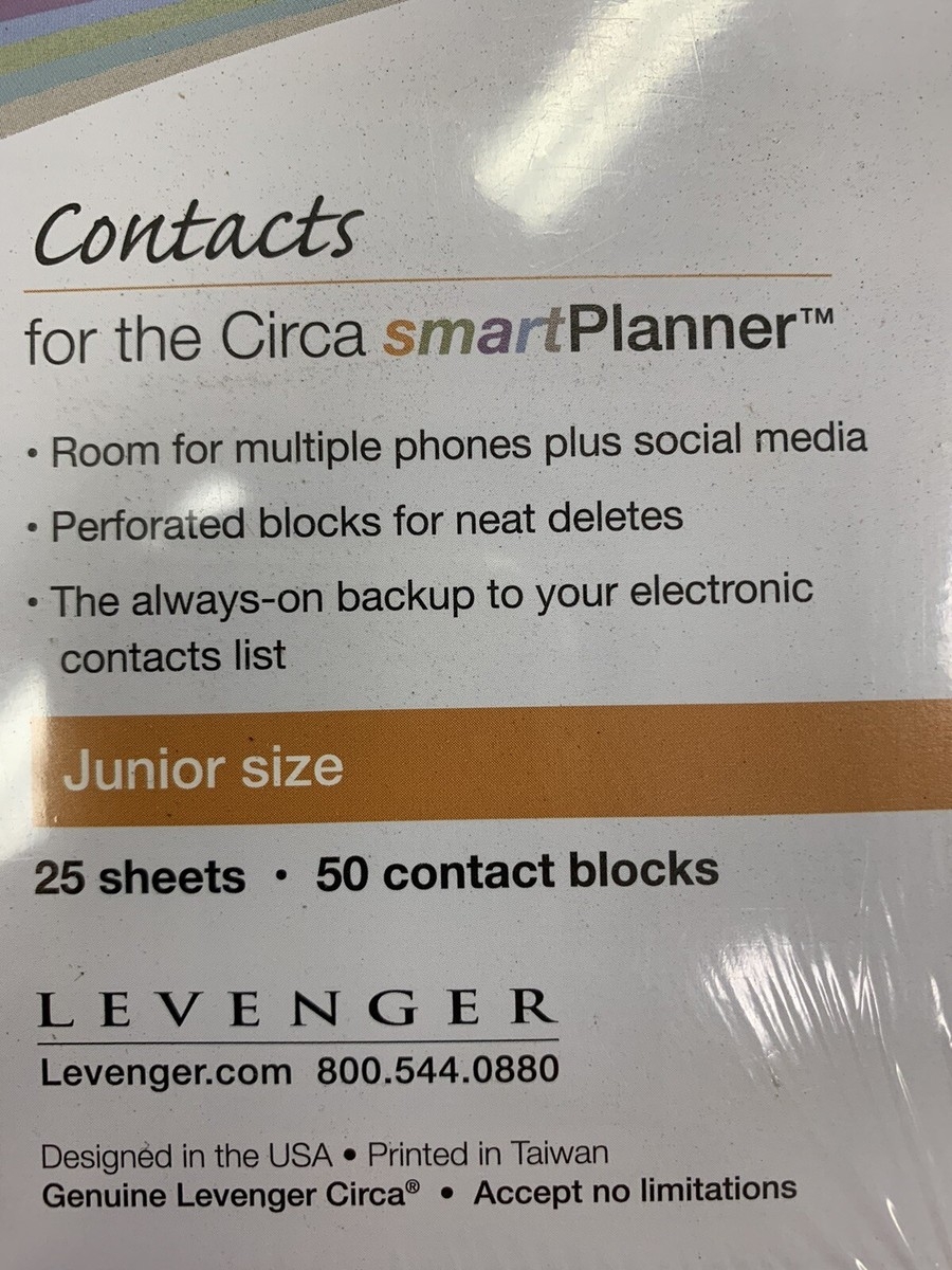 Levenger Circa Smart Planner Refill Sheets CONTACTS Junior Size 25 Sheets EBay