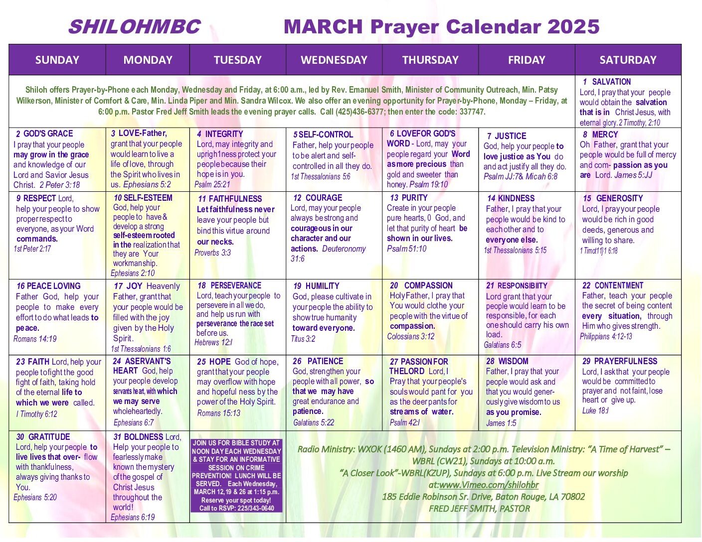 2025 Printable Prayer Calendar