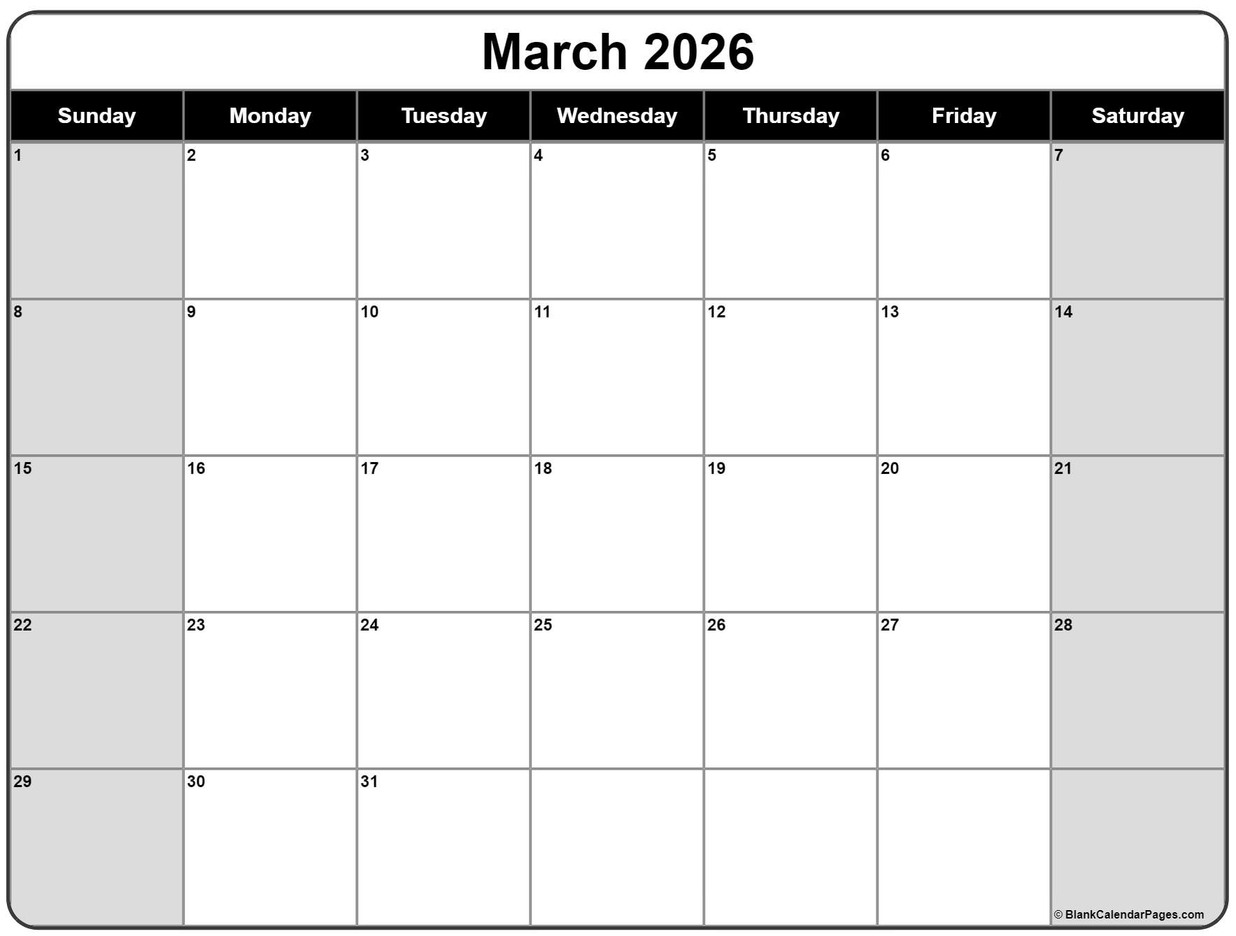 March 2026 Calendar Free Printable Calendars