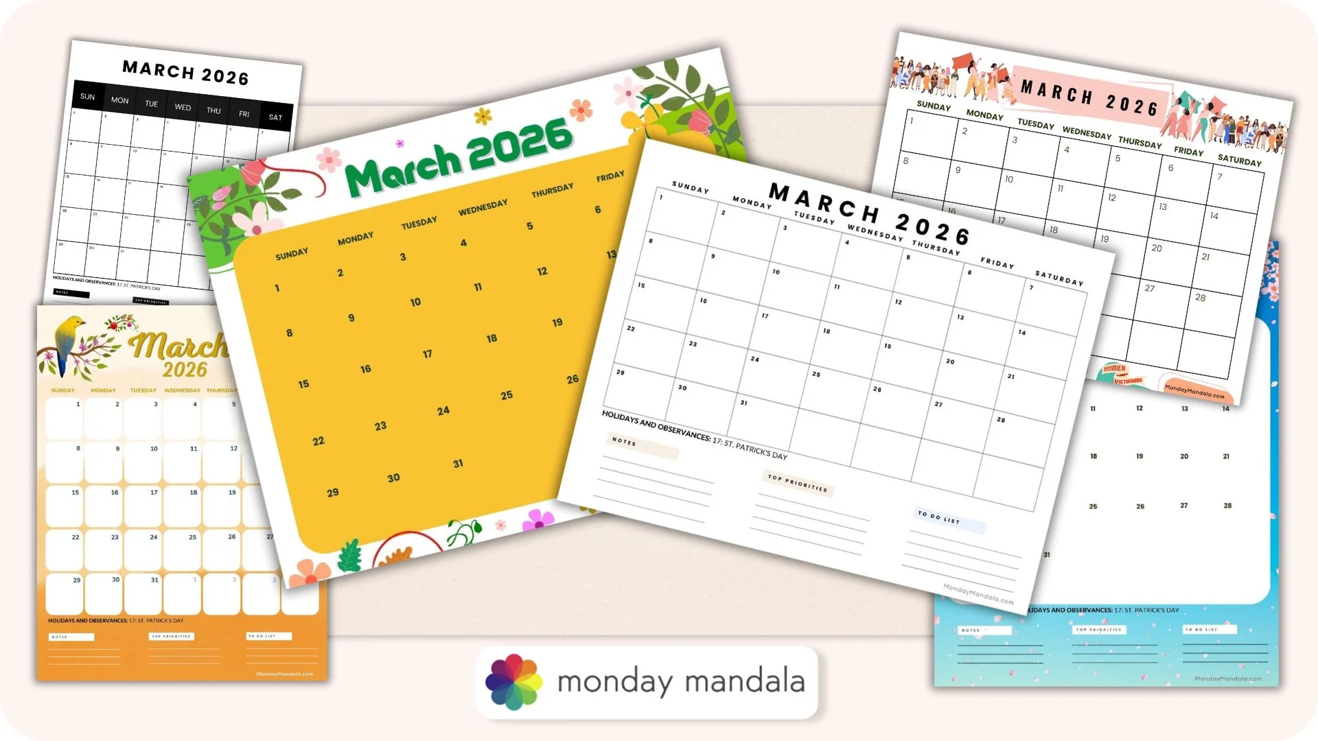 Printable Monthly Calendar March 2026