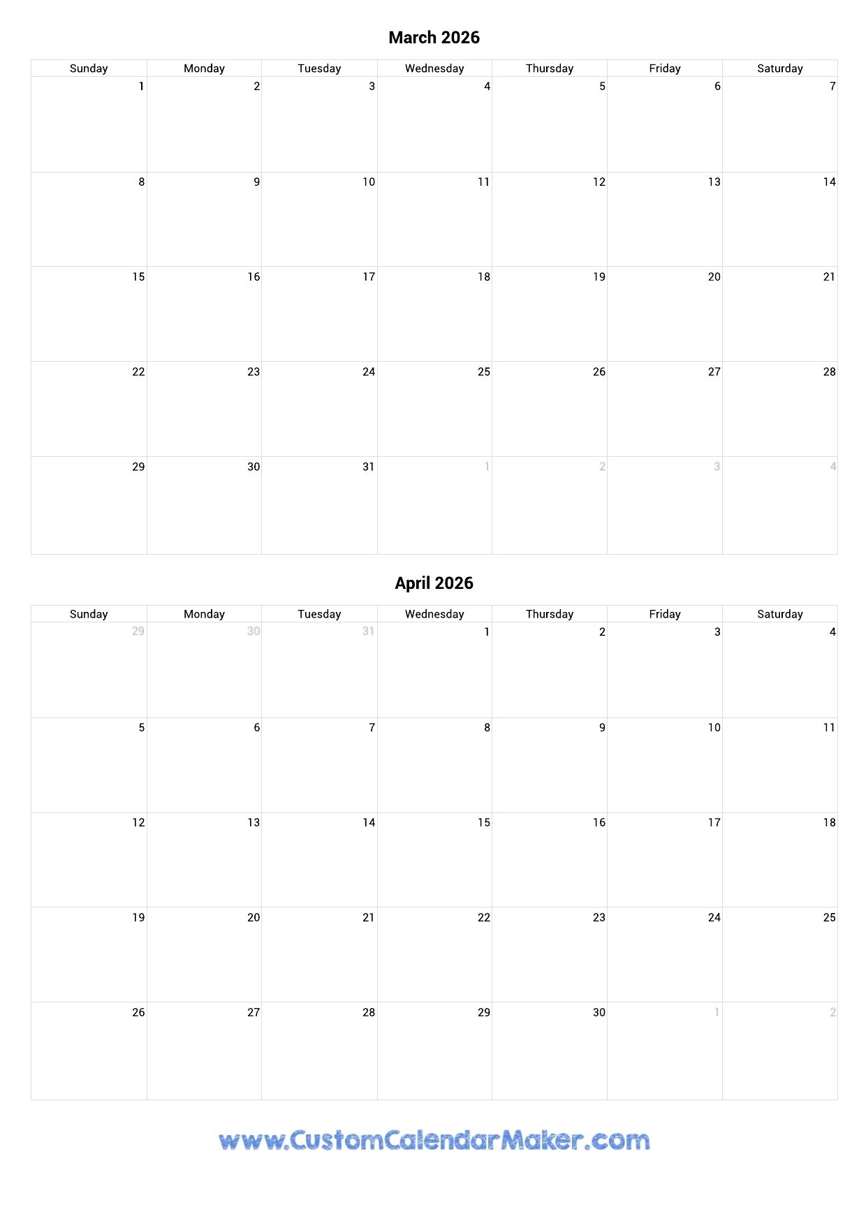 Free Printable Calendar March