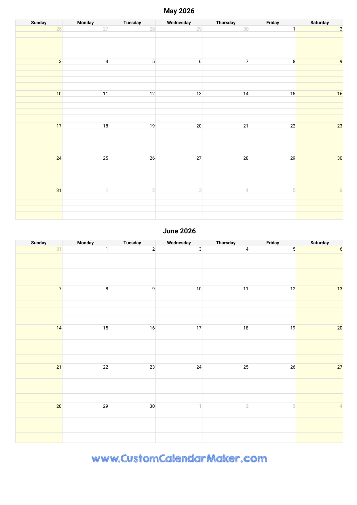 May And June 2026 Calendar Custom Calendar Maker May And June 2026 Calendar Custom Calendar Maker