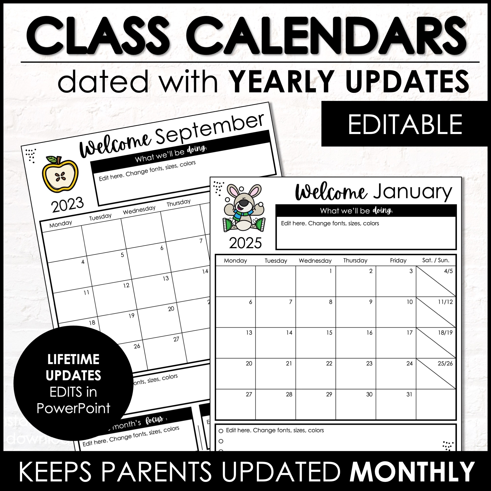 monthly calendar template pages editable in powerpoint with yearly updates made by teachers