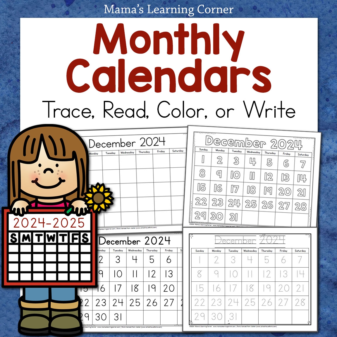 Monthly Calendars 2024 2025 Trace Read Color Or Write Mamas Learning Corner Monthly Calendars 2024 2025 Trace Read Color Or Write Mamas Learning Corner