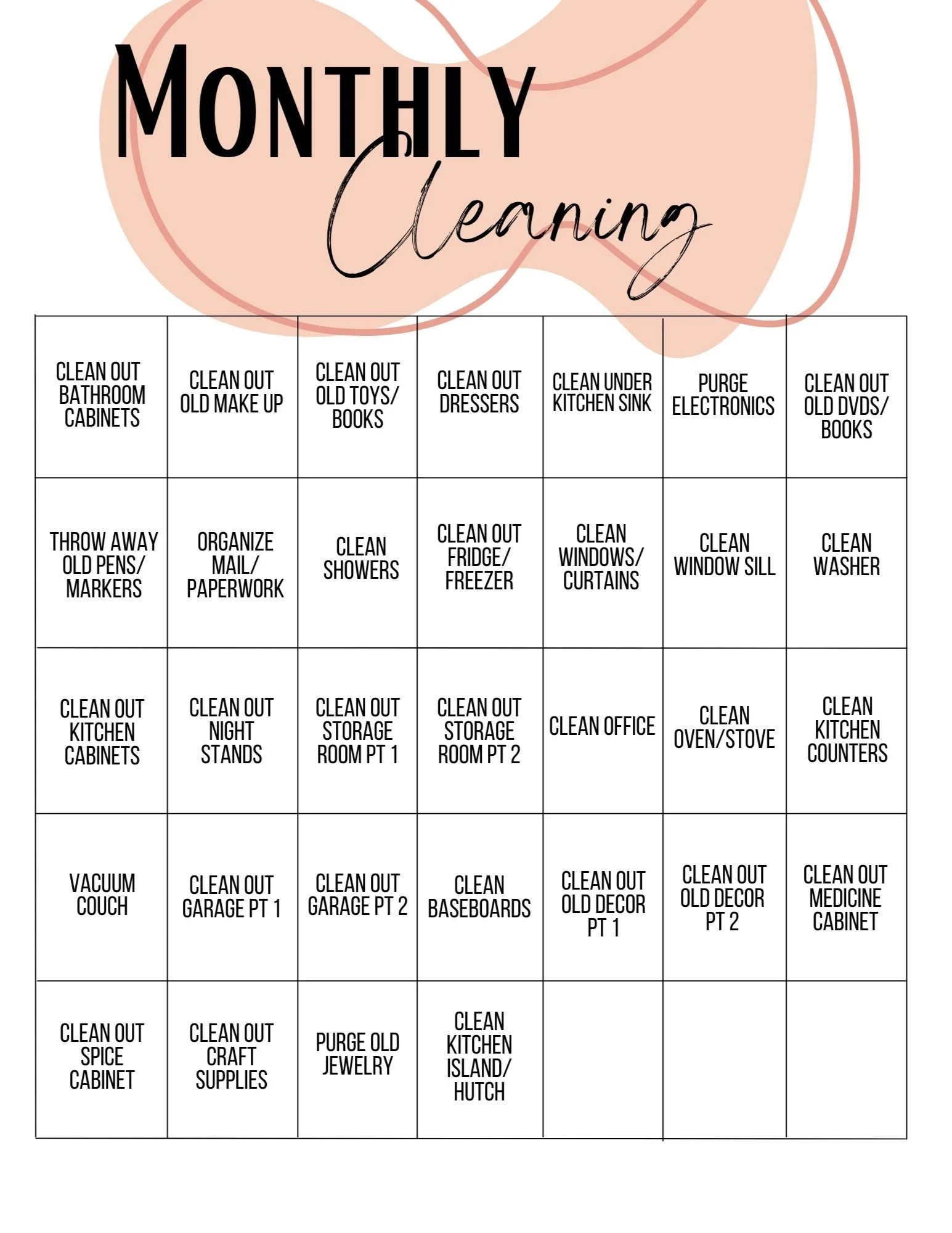 Monthly Cleaning Calendar Rotation Printable Digital Download Etsy