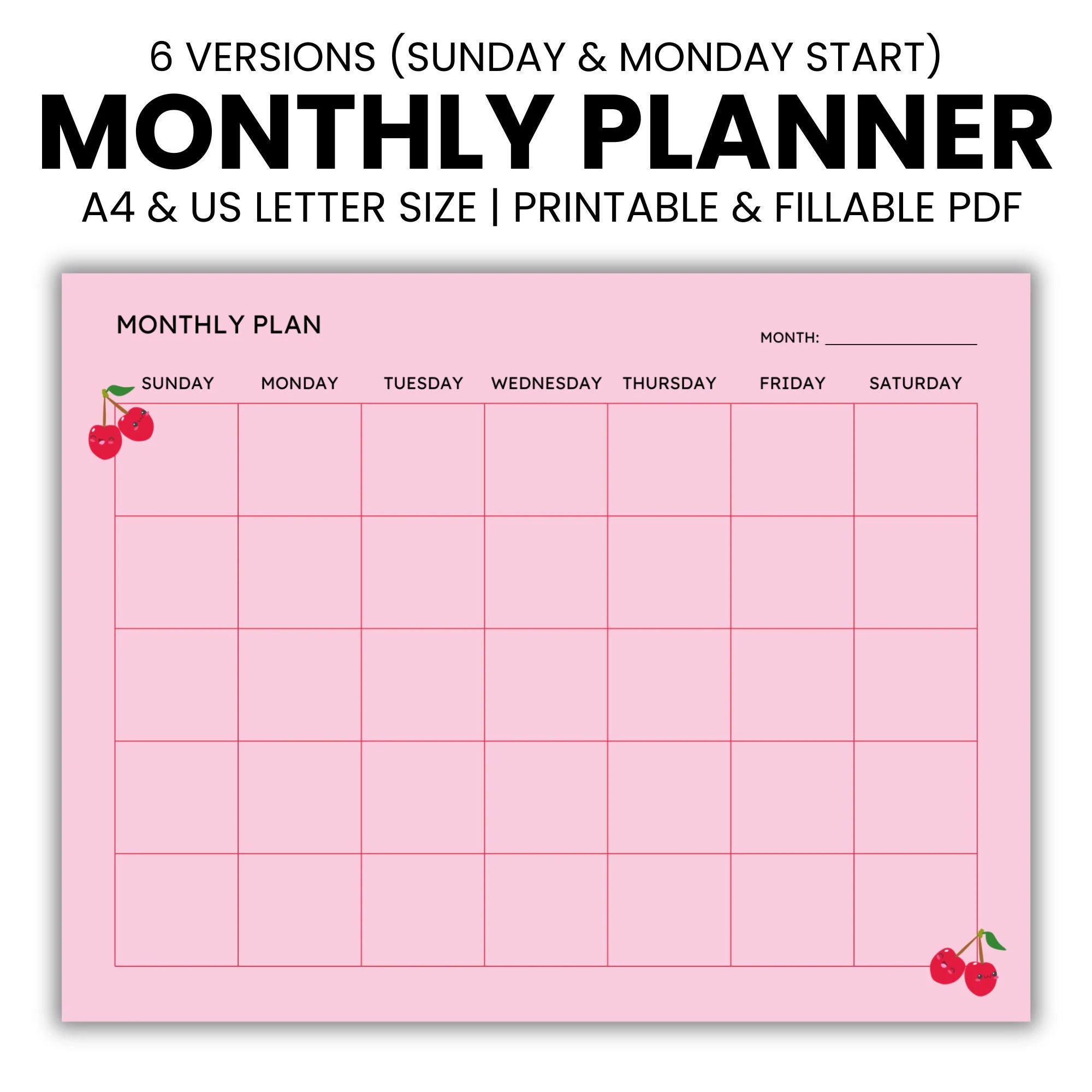 Monthly Planner Cute Calendar Monthly Calendar Printable Calendar Fillable Calendar Calendar 2024 Cute Calendar Printable Etsy