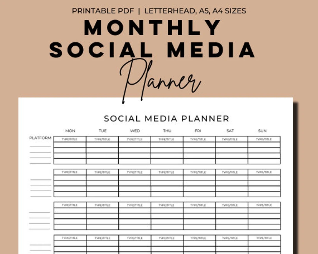 Monthly Social Media Planner Template Social Media Planner Printable Digital Marketing Planner Online Marketing Template Etsy