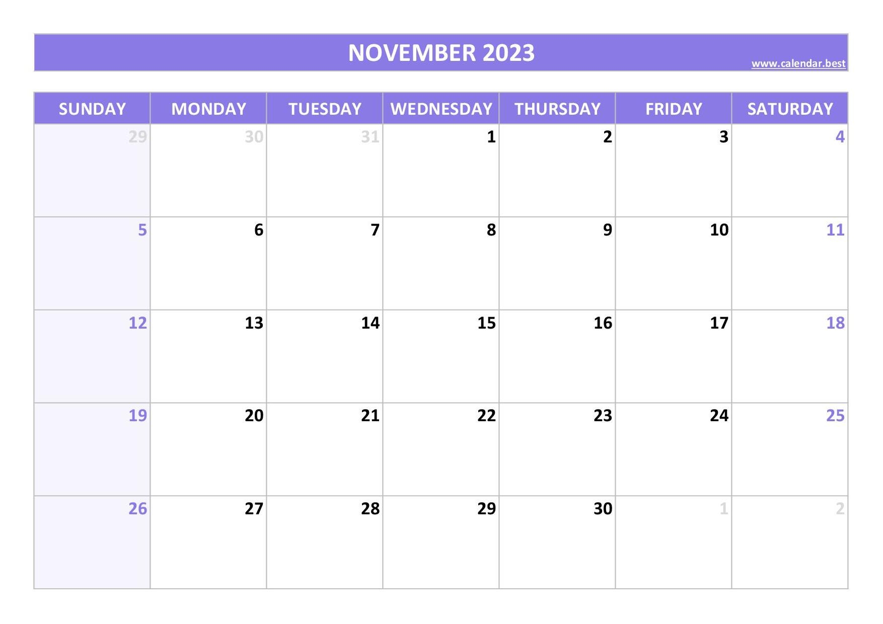 November 2023 Calendar Calendar best