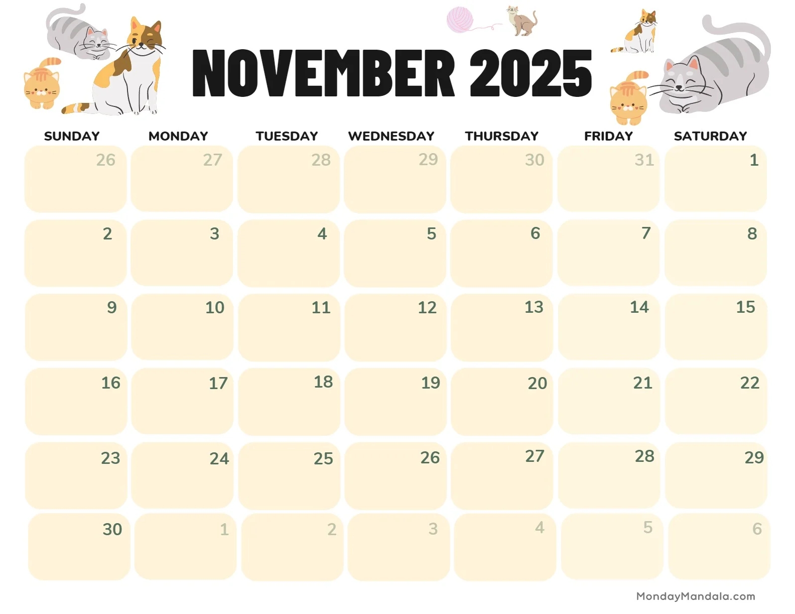 November Free Printable Calendar 2025 November Free Printable Calendar 2025