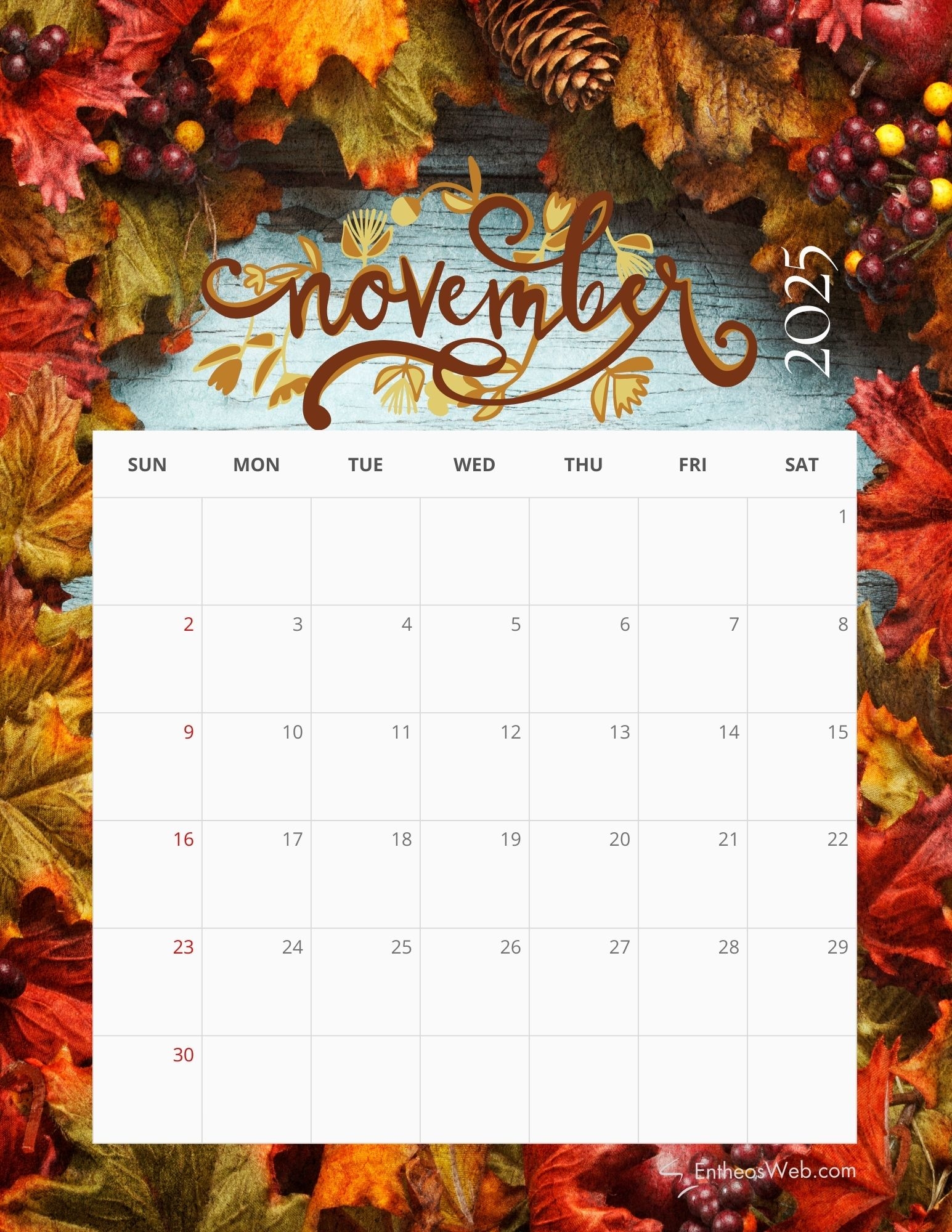 Printable Nov 2025 Calendar