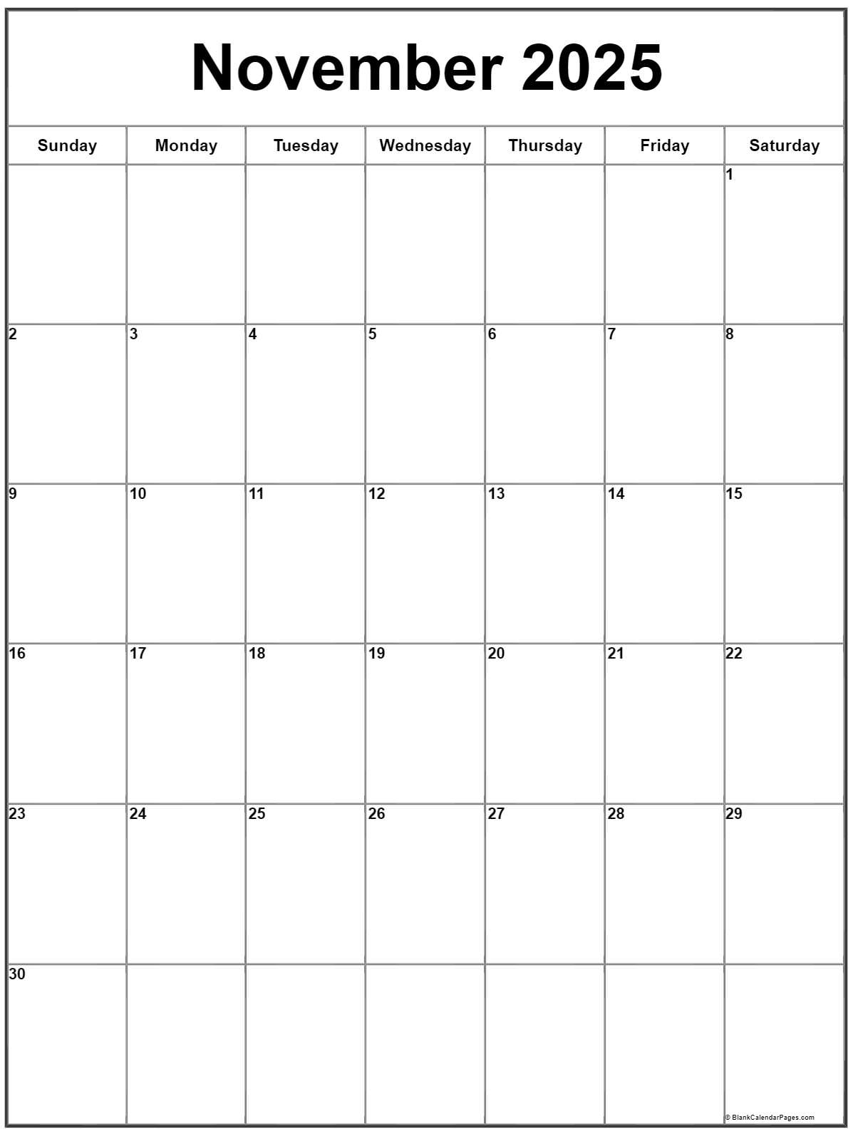 November 2025 Vertical Calendar Portrait