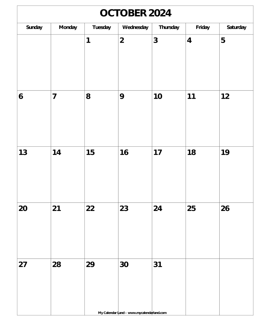 October 2024 Calendar My Calendar Land