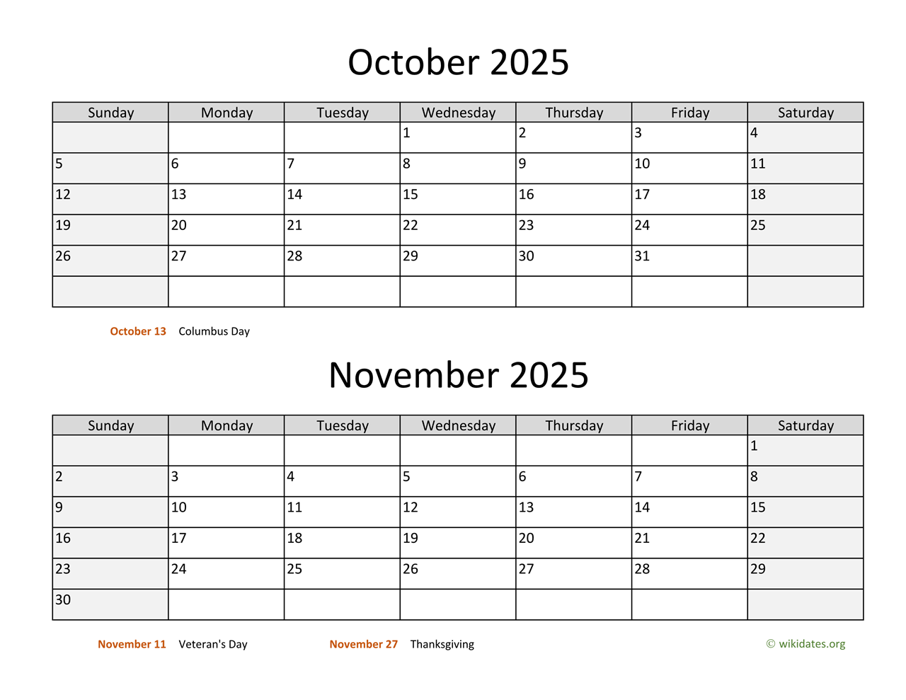 Printable October November December 2025 Calendar