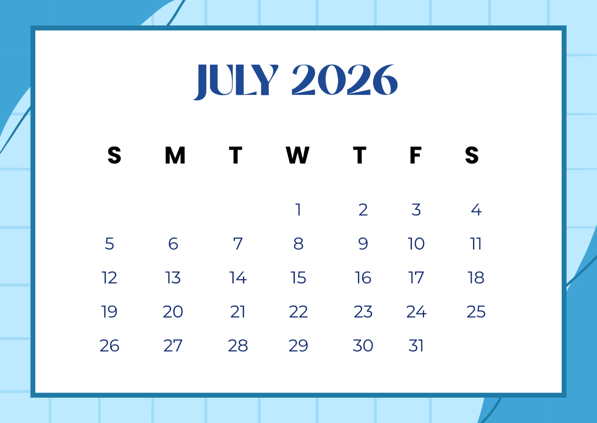 Calendar Of July 2026 Printable