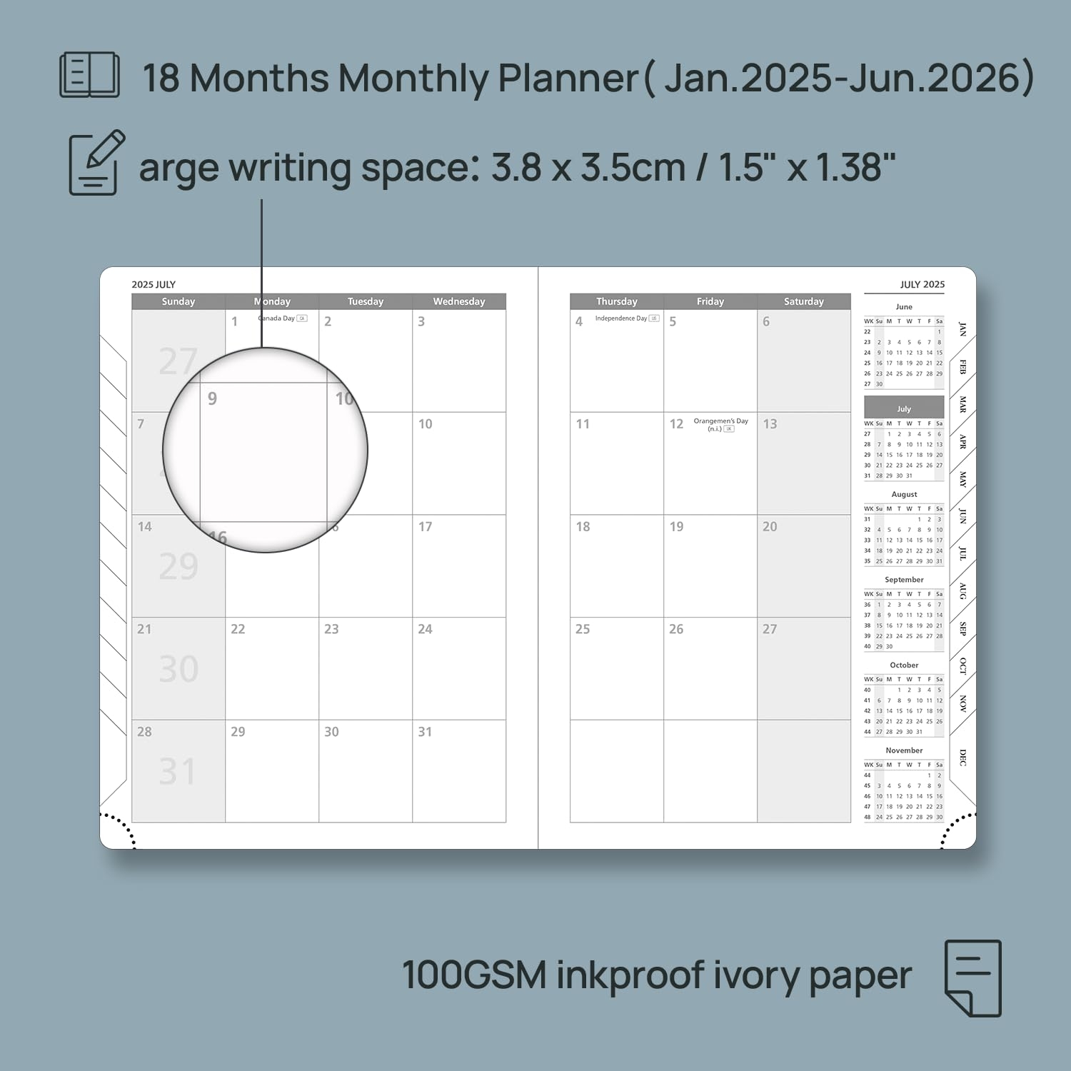 POPRUN 2025 2026 Monthly Planner Medium 6 5 X 8 5 Soft Cover 18 Month Calendar Book Jan 2025 June 2026 Calendar Planner With Monthly Tabs And Pocket 100gsm Paper Grey Amazon de Stationery Office Supplies